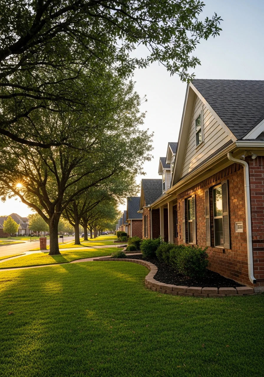Professional and homeowner at Norman home with neighborhood context visible.